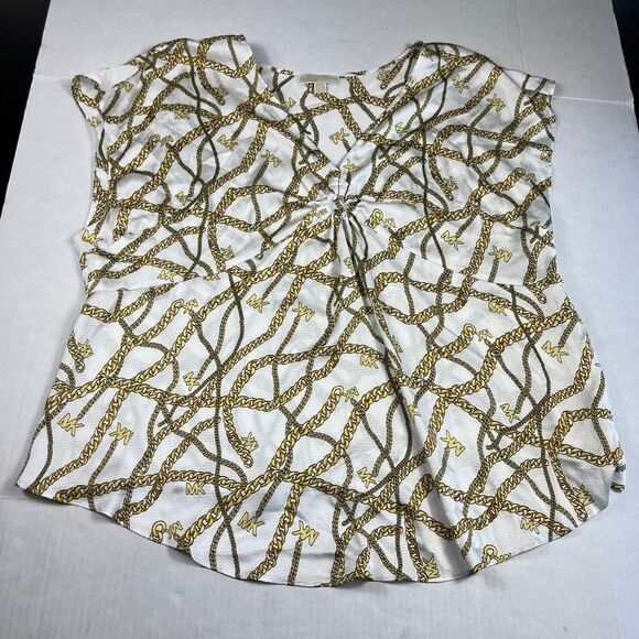 Michael Kors Logo Chain Print Blouse V-Neck Classic Bold Short Sleeve Top 3X - Picture 1 of 10